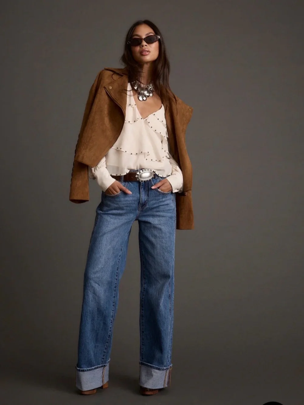 High-Rise Wide Leg Women’s Jeans - Blue - Picture 3 of 3